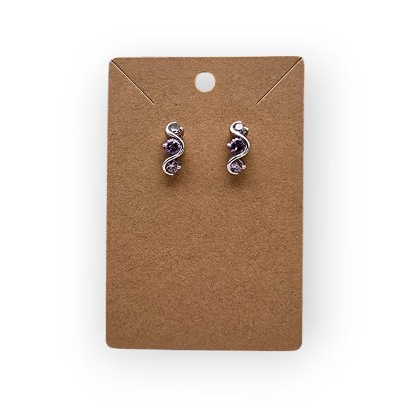 Amethyst Light Purple CZ Wave Hoop Stud Earrings | Sterling Silver 925 - Picture 8 of 8